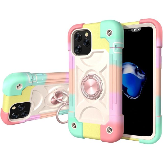KOMI 12 Pro Max Étui de Protection, Silicone Antichoc Double Couche Support Anneau Armure Compatible avec iPhone 12 Pro Max Arc-en-Ciel