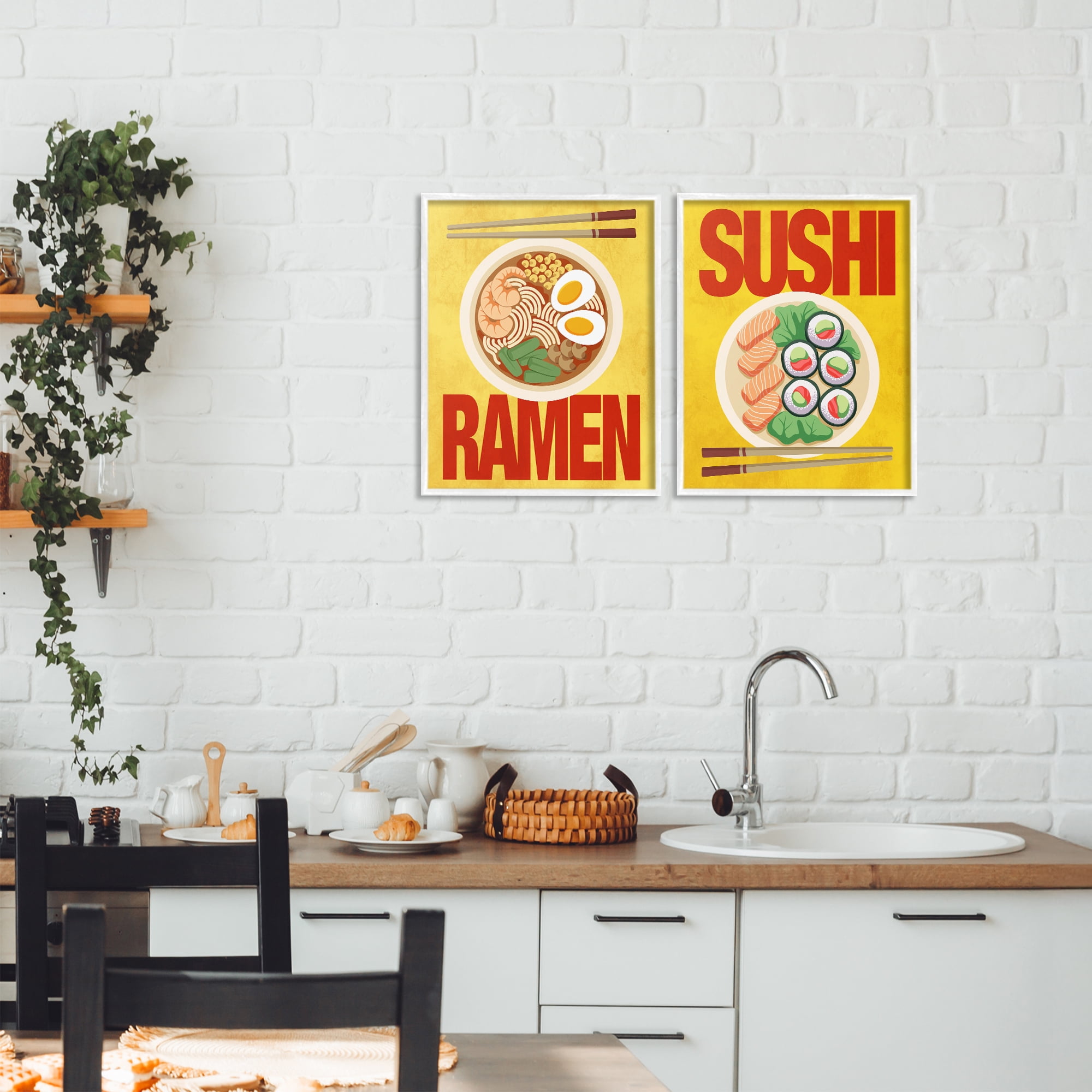 Stupell Industries Ramen & Sushi Japanese Cuisine 2 Piece White Framed Giclee Art Set, design by Marcus Prime