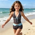 thumbnail image 2 of OOOUM Kids Girls Printed Tankini Swimwear 2 Piece Halter Tie Top & Drawstring Shorts Quick Dry Upf Protection Beach Bathing Suit Light Blue 7-8 Years, 2 of 5