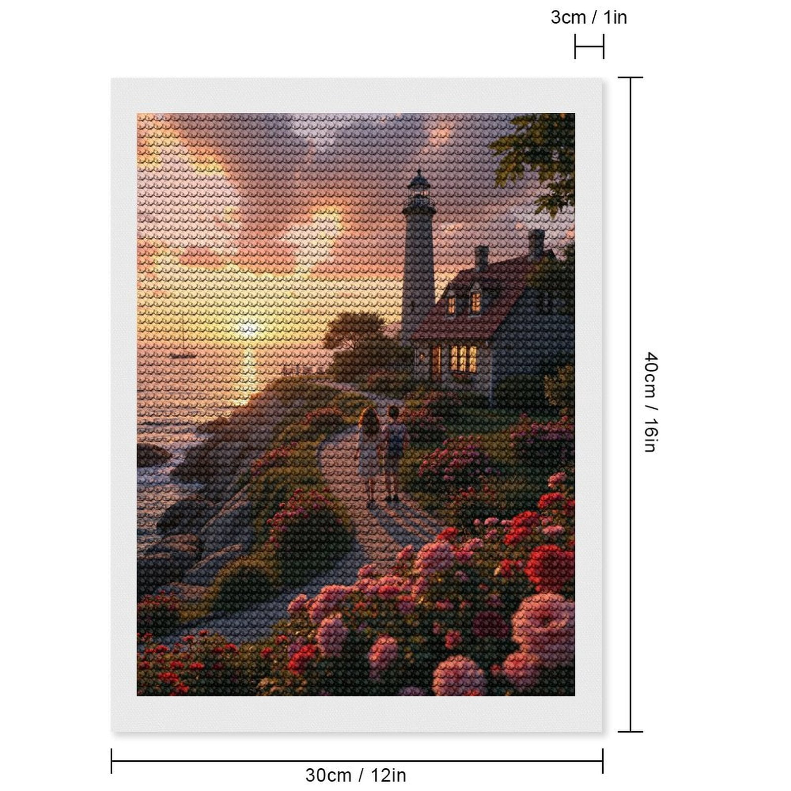 Diamond Art Kits for Adults - Sunset Lighthouse Coastal Path Roses 5d Diamond Painting for Adults, Diamond Art for Adults Beginners, Frameless Diamond Painting Kits for Adults for Home Wall Decor