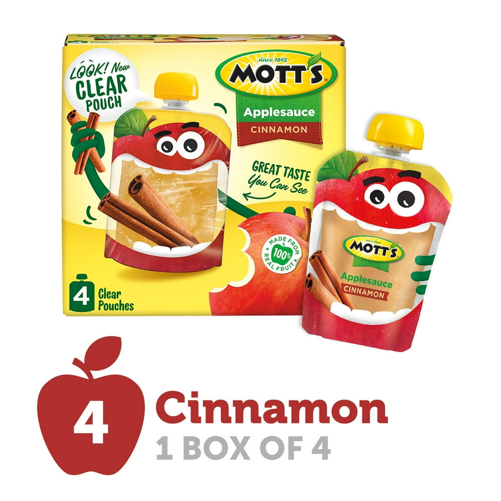 Mott's Cinnamon Applesauce, 3.2 oz clear pouches, 4 count