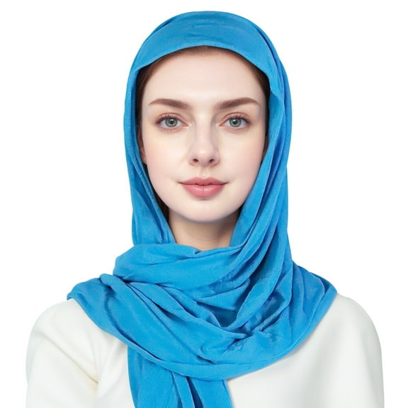 AWZXDE Women's Head Cover Scarf with Brim and Pull On Design, Solid Color Head Wrap for Women, Easy One Layer Scarf for Daily Wear Sky Blue