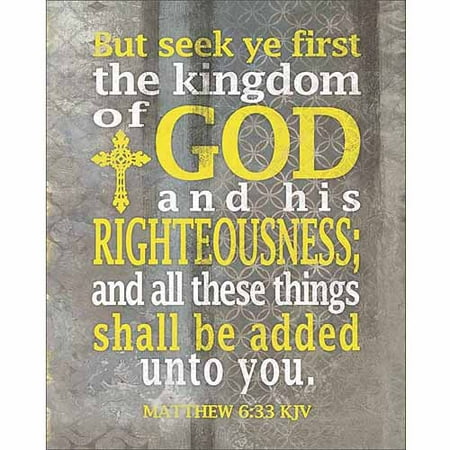 Religious Canvas - Seek The Kingdom Of God Matthew Abstract Pattern Religious Typography Painting Grey & Yellow Canvas Art by Pied Piper Creative