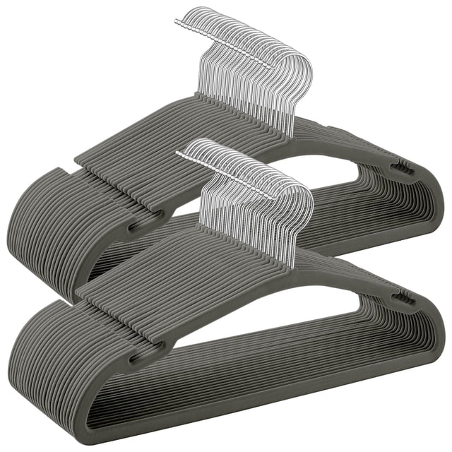 Perchas de terciopelo SONGMICS, 50 unidades, antideslizantes, color gris