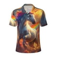 thumbnail image 2 of Daiia Rainbow Sunset Cloud White Horse Pattern Men’s Polo Shirts,Solid Deck Shirt,Classic Fit, Breathable Cotton Polo for Casual and Sport Wear-Large, 2 of 7