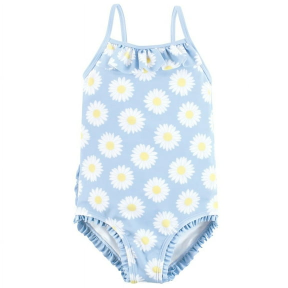 Hudson Baby Girls Toddler Swimsuit, Blue Daisy, 2T