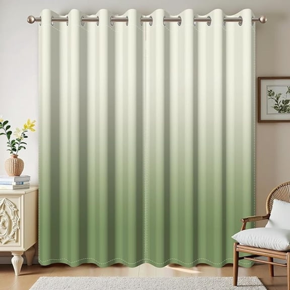Simple Ombre Design Blackout Curtains For Modern Home Living Room Bedroom Decor, Beige To Green Thermal Insulated Drapes With Top Grommet 53"W x 96"L (Pack of 2)