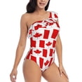 thumbnail image 3 of Rateoe Canada Pattern Women One Piece Swimsuits Tummy Control One Shoulder Bathing Suits Ruffle Swimwear-Medium, 3 of 6