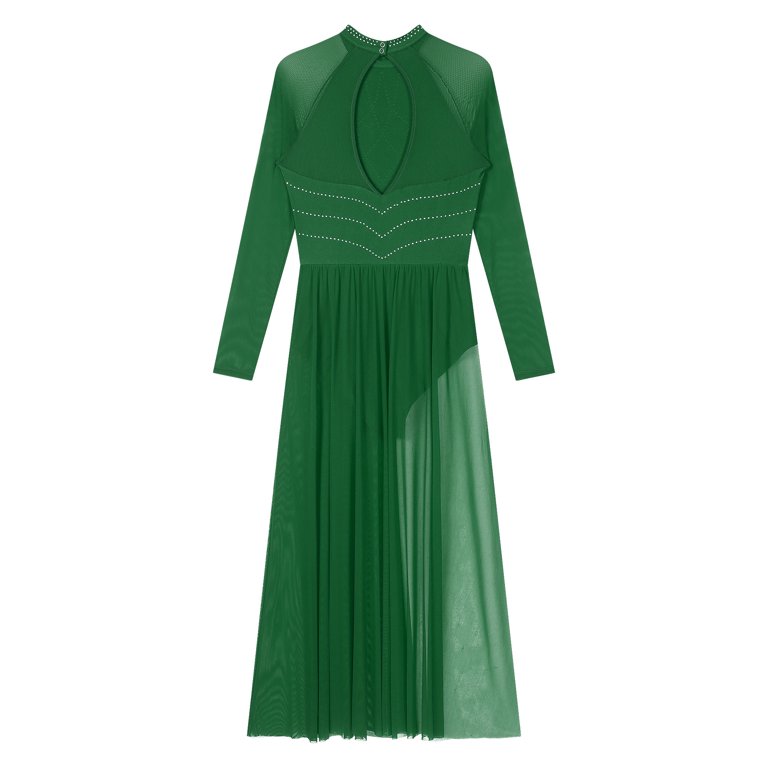 hall green fancy dress Haitryli Women Lyrical Contemporary Dance Costume Glitter Rhinestones Mesh Long Sleeve Ballroom Prom XXL summer ddress