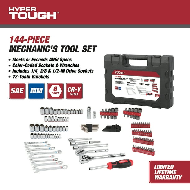 Hyper Tough 144-Piece 1/4, 3/8 and 1/2-inch Drive Mechanics Tool