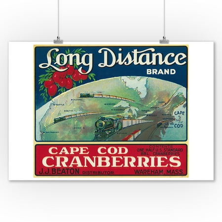 Wareham, Massachusetts - Long Distance Brand Cape Cod Cranberry - Vintage Crate Label (9x12 Art Print, Wall Decor Travel