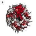 thumbnail image 3 of Christmas Artificial Wreath Flocking Snow Covered Rattan Upside Down Tree Red Bowknot Ribbon Scene Layout Shiny Balls Xmas Door Decor Hanging Garland Pendant for Party, 3 of 5