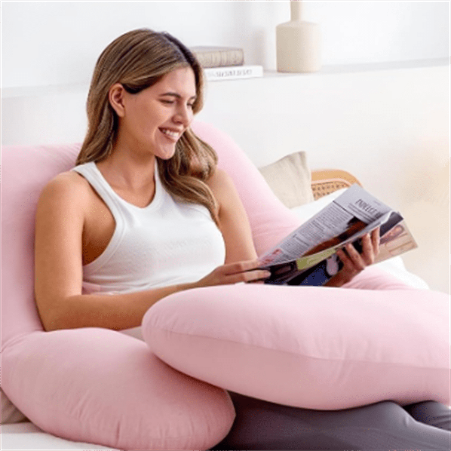 Pregnancy Pillows for Sleeping, U Shaped Full Body Maternity Pillow for Side Sleeping - Support for Back, Legs, Belly, HIPS, 57 Inch, Pink