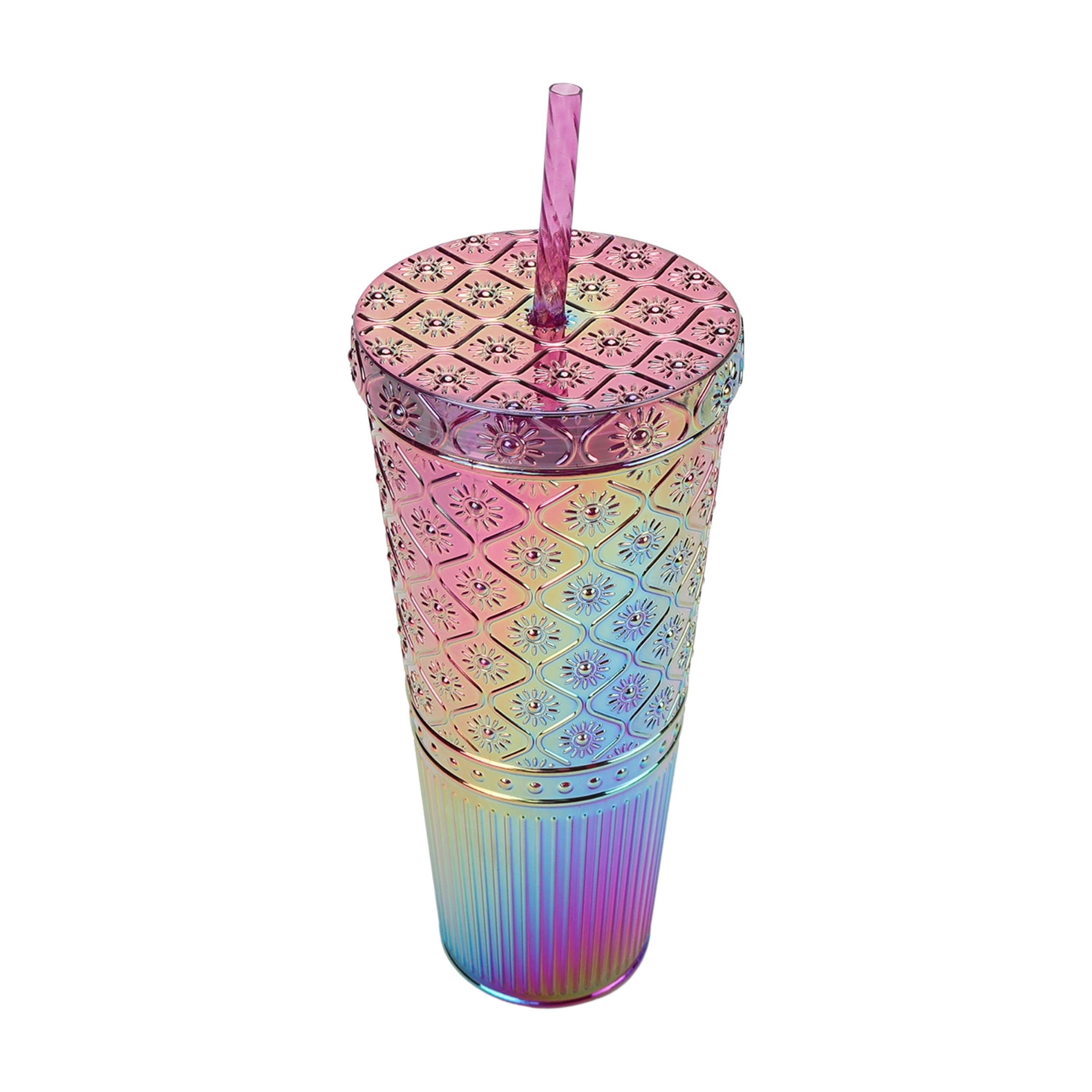 Mainstays 26-Ounce Sun Ray Plastic Textured Tumbler, Purple