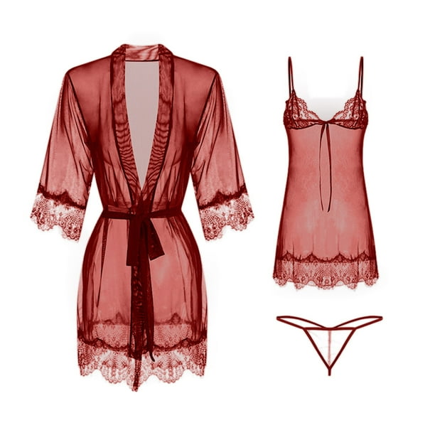 Gibobby Camisón de lencería sexy para mujer Día de San Valentín 2022 ropa interior encaje caliente camisón lencería Sexy 2 piezas mujer ropa dormir pijama Sexy(B,M)