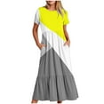 thumbnail image 1 of Meichang Robes pour Femmes Été à Blocs de Couleur Robes à Volants Coupe Ample Manches Courtes Robes Midi Décontractées Col Rond Robes Confortables pour le Travail, 1 of 4