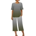 thumbnail image 4 of Zpanxa Womens Pajama Sets 2PC Short Sleeve Sleepwear Tops and Capri Pants Pjs Print Pajama Sets Round Neck Sleepshirt Loungewear Pajamas with Pockets Gray A L, 4 of 7