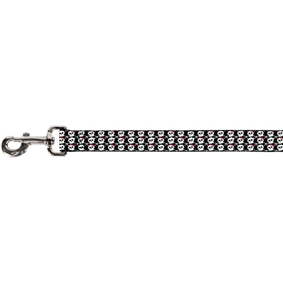 White Mini Skulls Diamond Pattern on Black Fun Animal Pet Dog Cat Leash