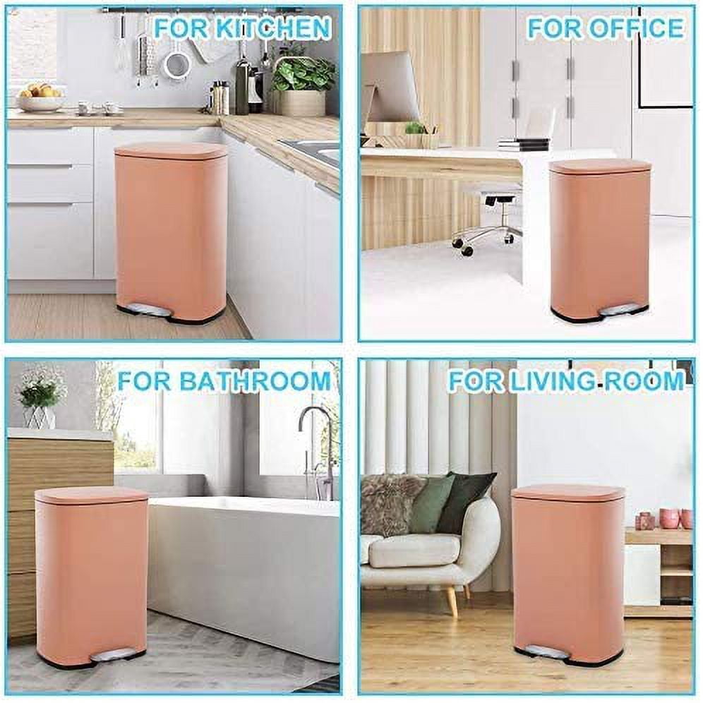 Dkelincs 13 Gallon Kitchen Trash Can with Lid Step Garbage Can Stainless Steel Waste Bin for Home Office, Pink