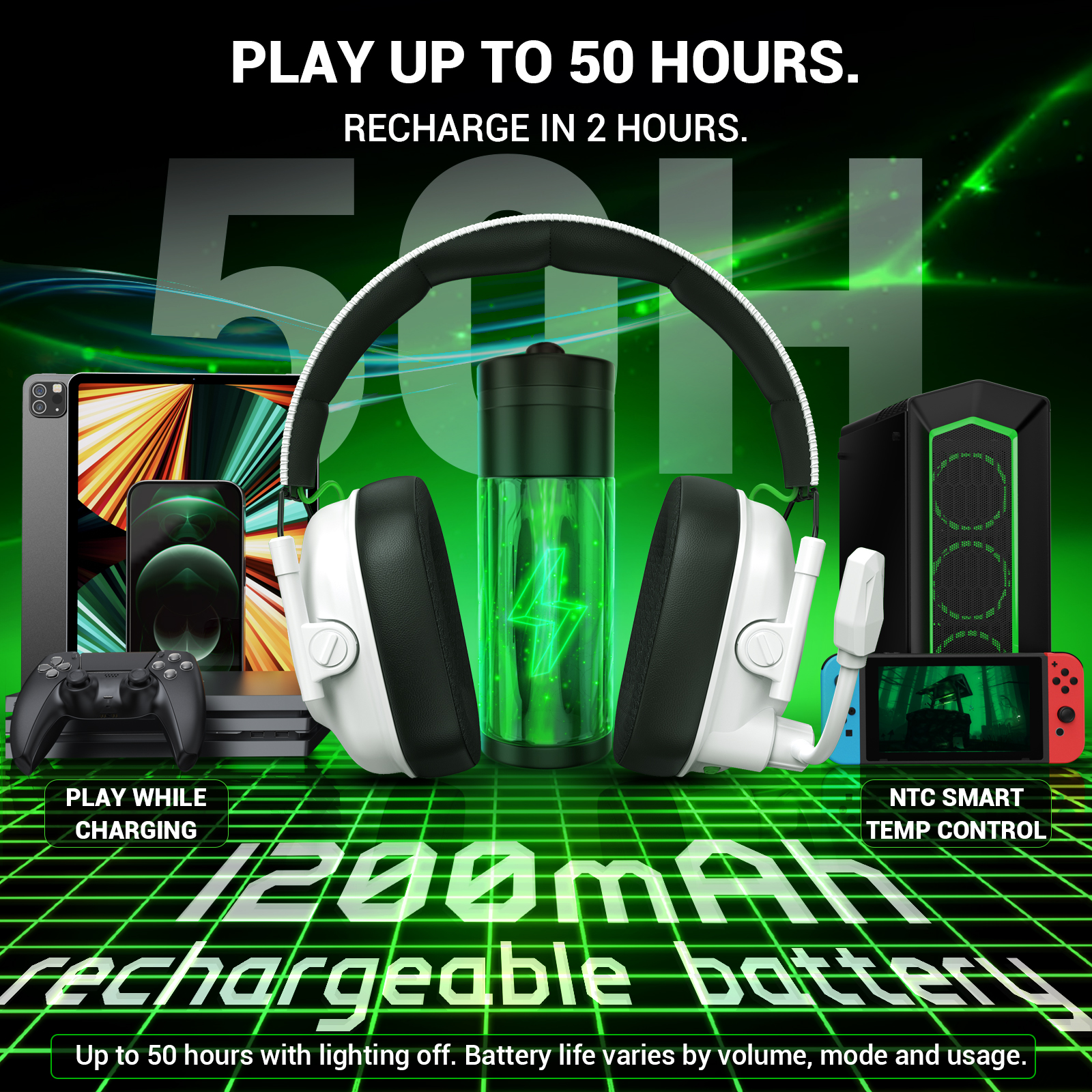 VAKEDY Wireless Gaming Headset With Mic White photo 6