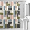 thumbnail image 2 of Country Art Shower Curtain, Watercolor Green Blue Beige Geometric Grid Waterproof Shower Curtain Set with 12 Hooks Lightweight Bath Curtains Fabric Bathroom Decor 36x72 Inches, 2 of 9