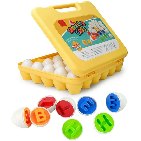 Letters Matching Eggs 26PCS ABC Alphabet Color Recoginition Sorter Puzzle Easter Travel Bingo Game Uppercase Learning Educational Fine Motor Skill Montessori Gift for Year Old Toddler Kid