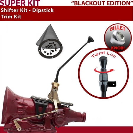 American Shifter FMX Shifter Kit Black 12 in. Trim Kit Dipstick Push Button Gray Boot Billet Knob for F09CF
