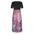 thumbnail image 4 of up to 60% off Gifts Usmixi Summer Dresses for Women Empire Waist Smocked Swing Pocket Cold Shoulder Dresses Short Sleeve Crewneck Tie-Dye Maxi Sun Dress Pink S Up to 65% off, 4 of 4