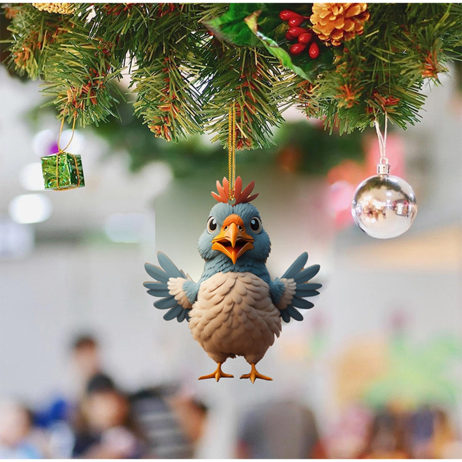 Christmas Tree Ornaments,Acrylic Christmas Tree Chicken Decorations,Colorful Chicken Hanging Ornaments,Farmhouse Hanging Decor for Xmas Tree Decoration Holiday Parties Craft Supplies,6PCS