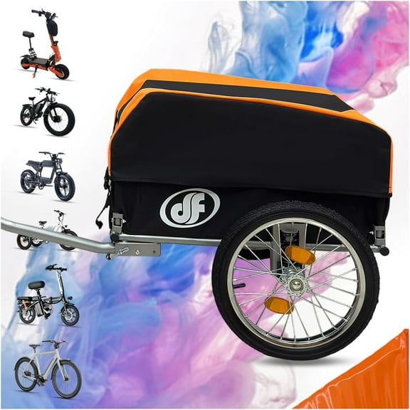 Folding Cargo Trailer for Bike & E-Scooter, 330lbs Load Capacity, Compact Design with Detachable Wheels, Reflective Safety, Quick Hitch, Waterproof Cover, Tool-Free Setup
