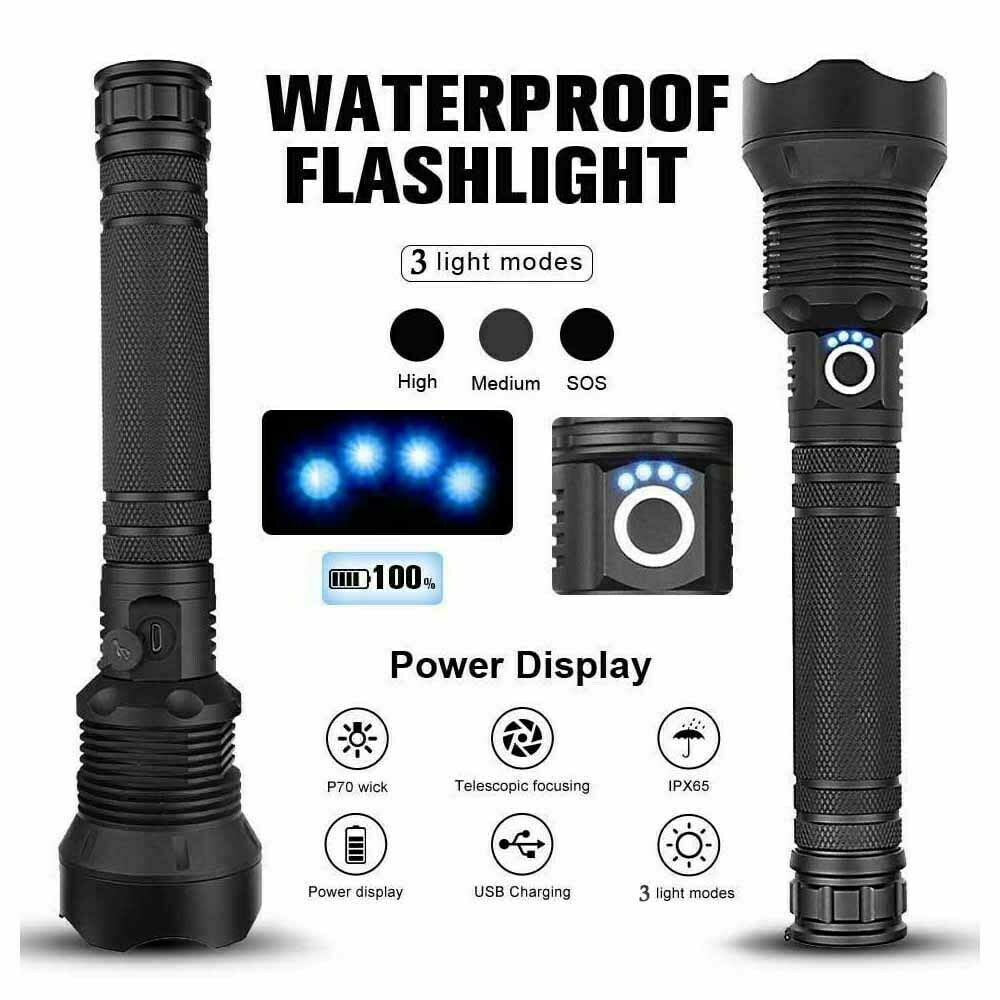 350000Lumens Zoom XHP70 LED USB Rechargeable Torch Flashlight Super Bright USA 