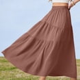 thumbnail image 4 of Ohufall Womens Maxi Skirt Solid Color Casual Elastic Waist Ruffled Hem Ladies Summer A-Line Long Skirts, 4 of 4