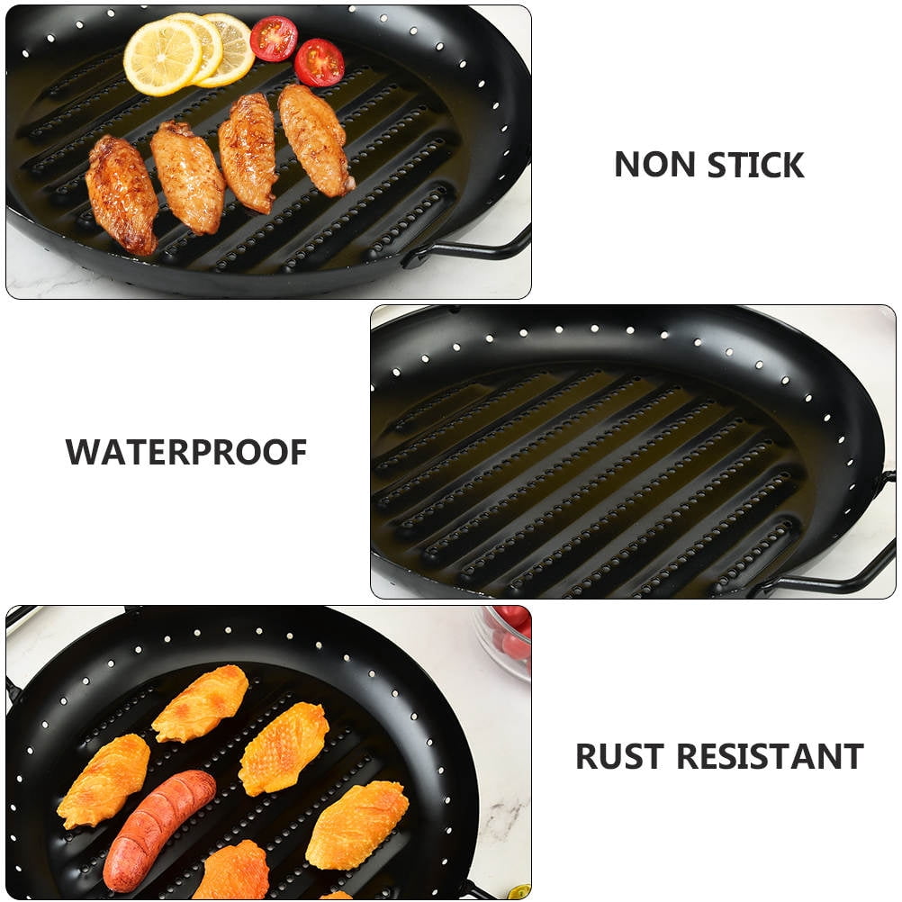FENGGUIQU Roasting Pan Nonstick Round Barbecue Plate Iron Corrosion Resistant for Professional Use 1Set