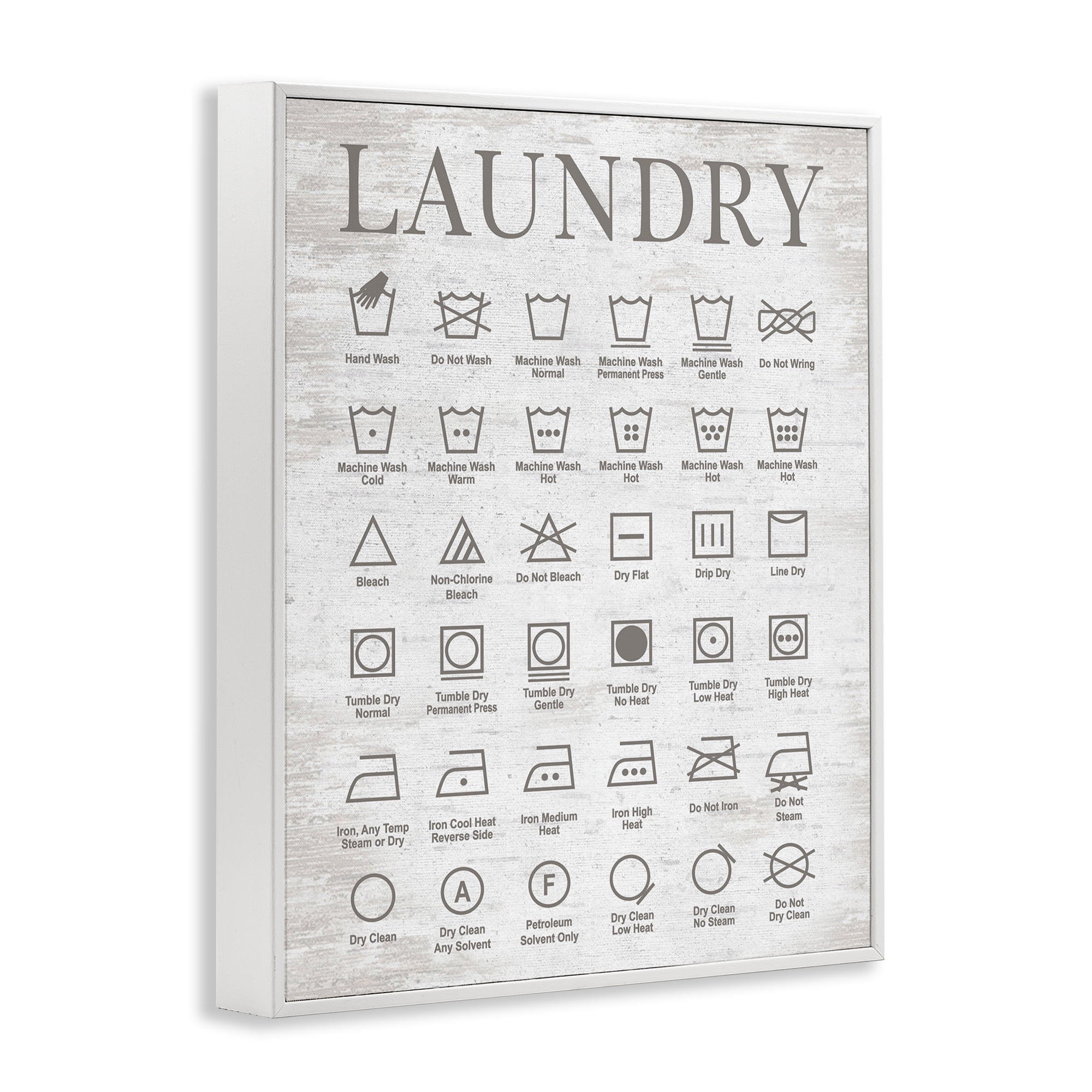 Stupell Industries Laundry Symbols Guide Typography Painting White Framed Art Print Wall Art, 11 x 14