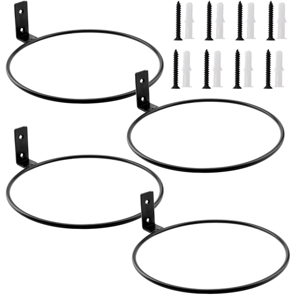 MOUYAT Lot de 4 Supports de Pots de Plante en Fer Noir de 8 Pouces, Anneaux de Support de Plante Muraux, Cadre en Fer Robuste, Vis Incluses