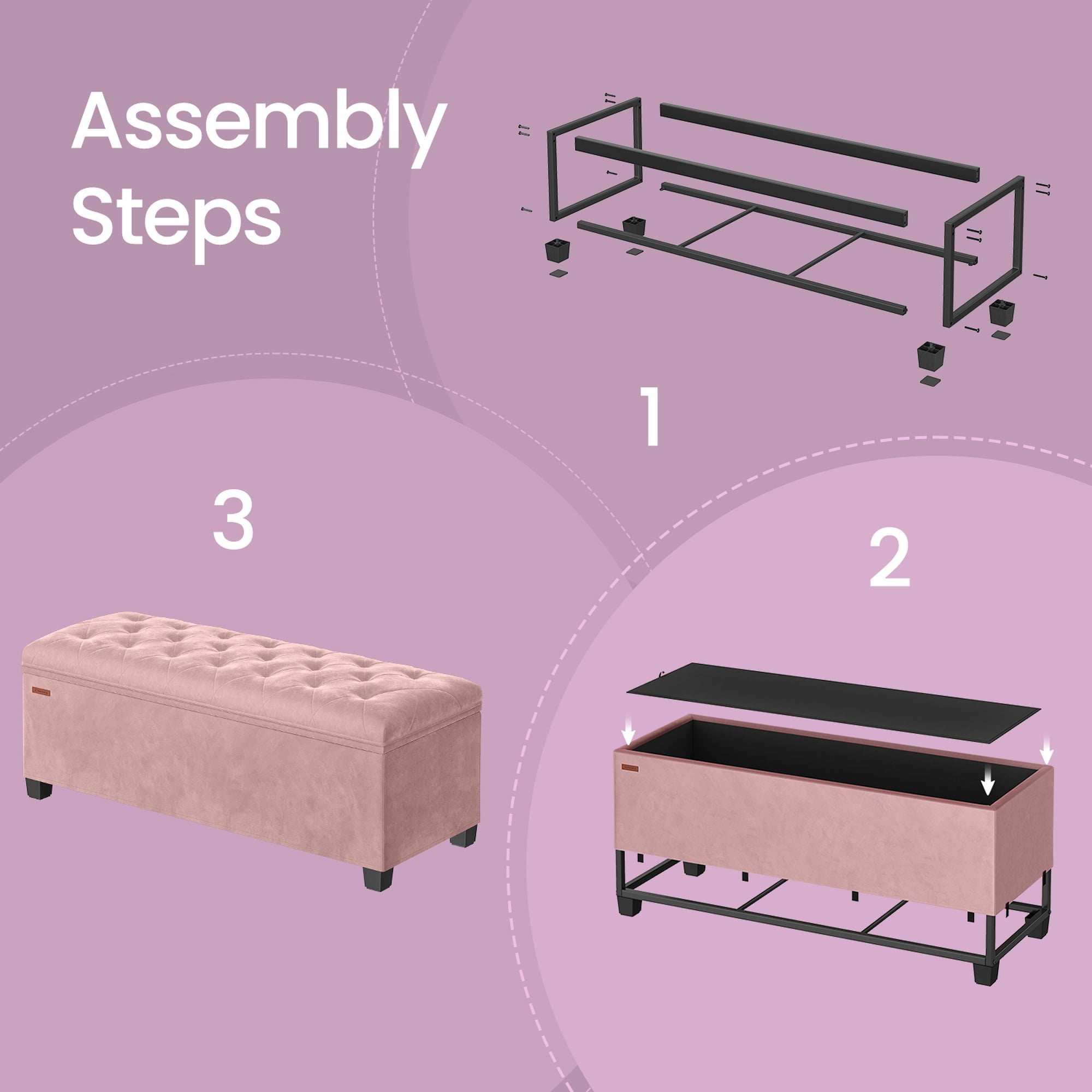 LEDREM 43-Inch Velvet Storage Ottoman Bench with Removable Cover, 660lb Capacity Multi-Functional Footrest for Living Room & Bedroom, Jelly Pink