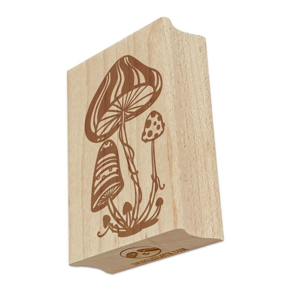 Trippy Toadstool Mushrooms Rectangle Rubber Stamp Stamping Scrapbooking Crafting - Small 1.7in