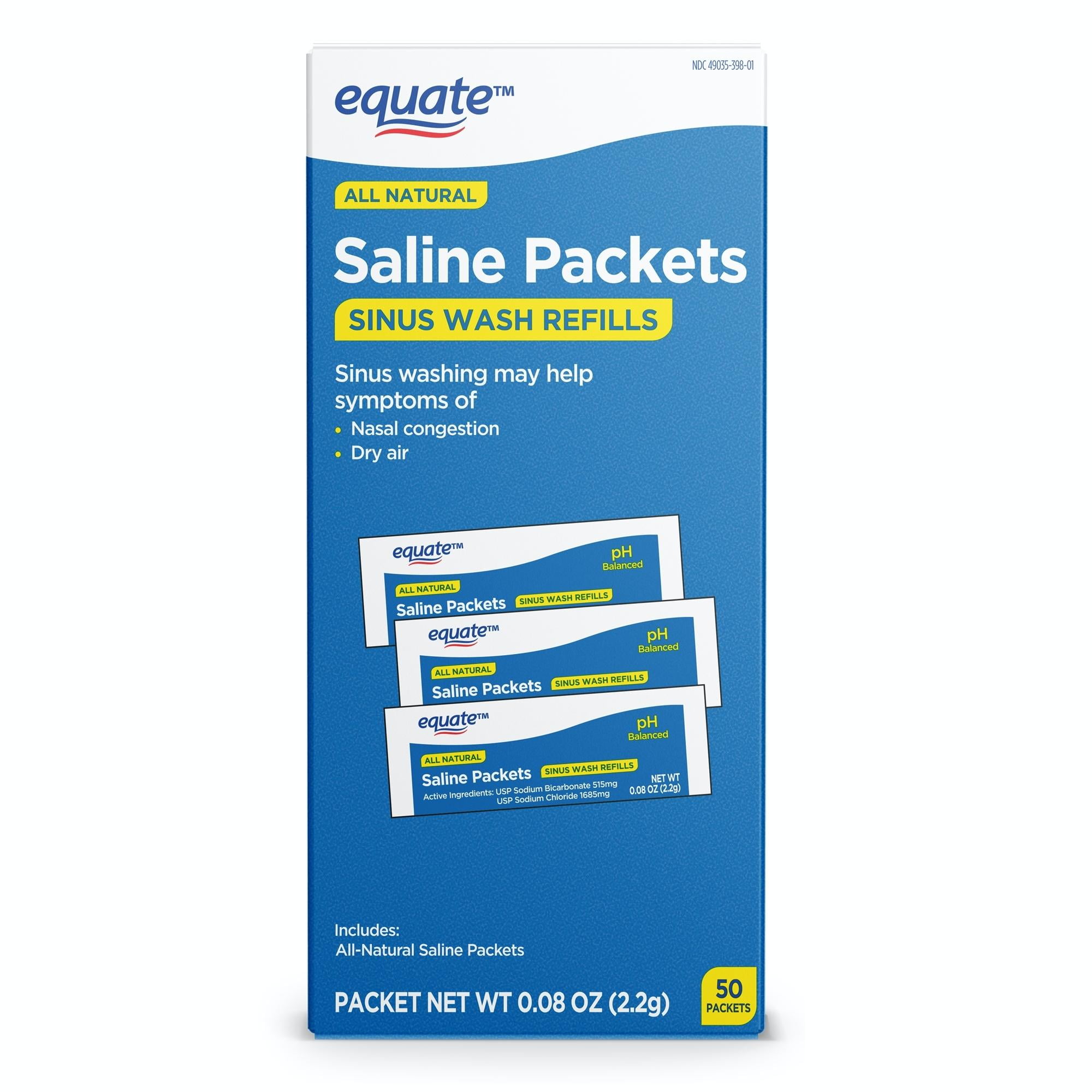 Equate Saline Packet Sinus Wash Refills for Allergies and Sinus Congestion, 50 Count