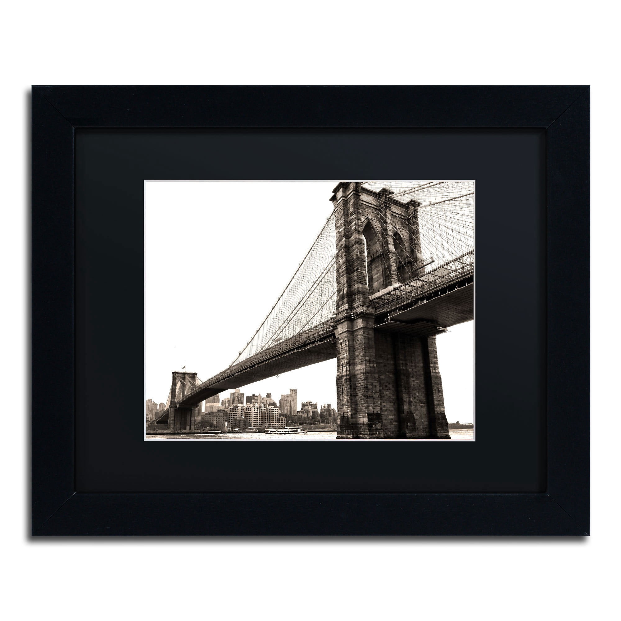 Trademark Fine Art "Brooklyn Bridge 2" Canvas Art by CATeyes, Black Matte, Black Frame