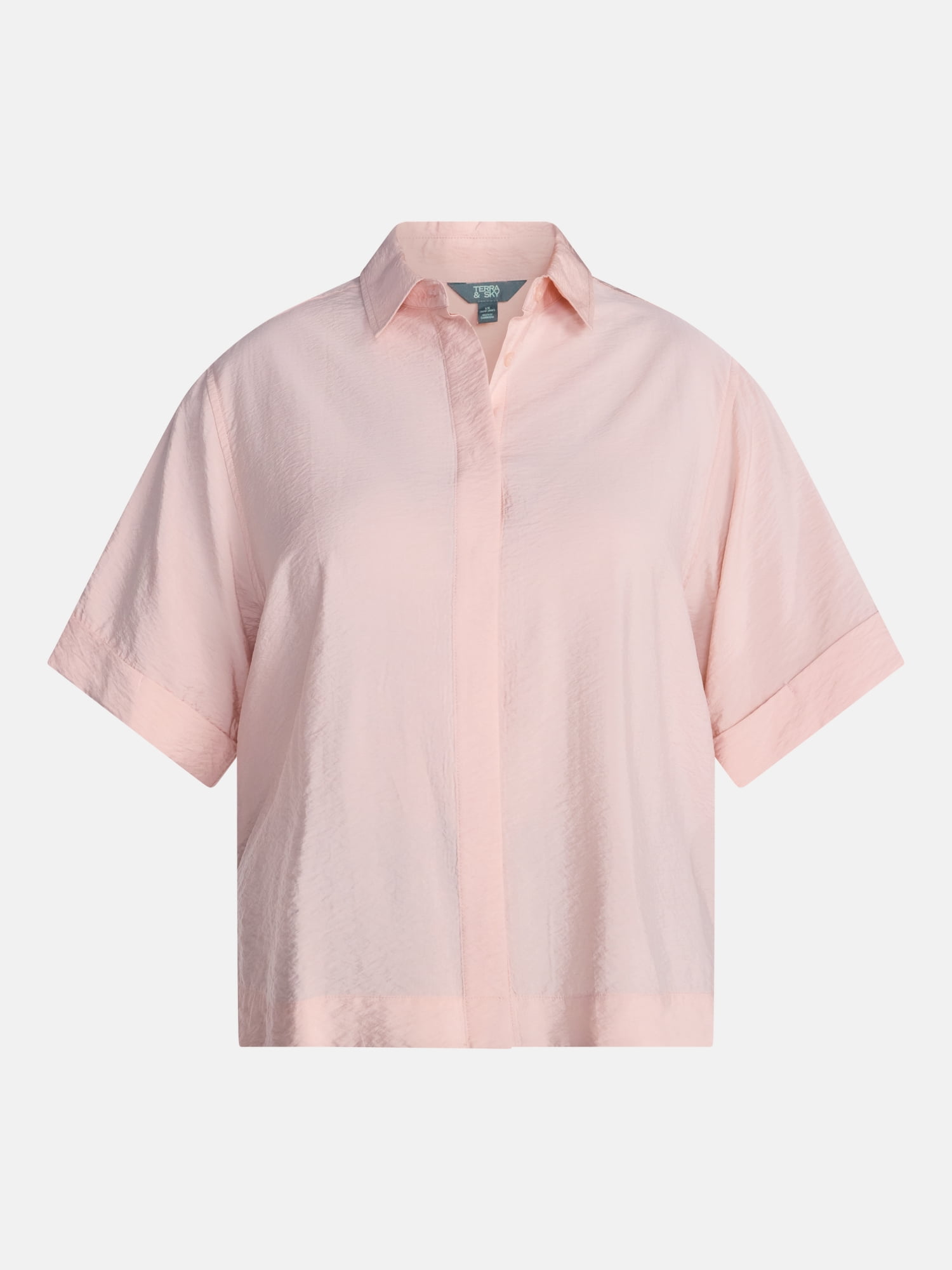 Terra and Sky Women's Plus Collared Short Sleeve Button Front Shirt, Sizes 0X-5X