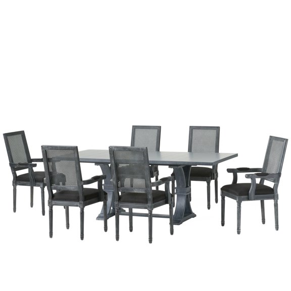 Zentner French Country Wood and Cane 7-Piece Expandable Dining Set, Gray and Black