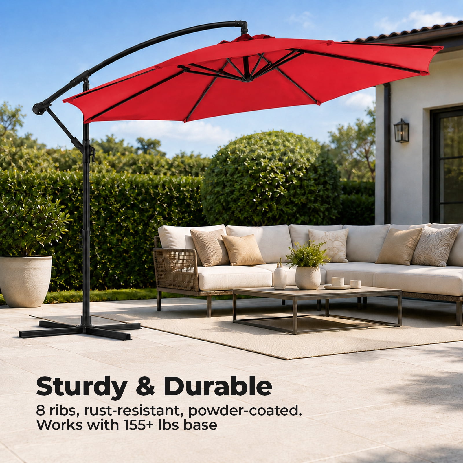 Alvantor 9.8FT Offset Cantilever Patio Umbrella with Crank & 8 Ribs, Easy Tilt Adjustment, UPF 50+ UV Protection for Backyard Patio Lawn