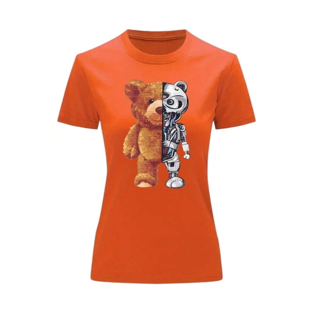 Playera Blusa De Oso Robot Ropa De Mujer Color Anaranjado Talla Mediana Marca Emil SaEs