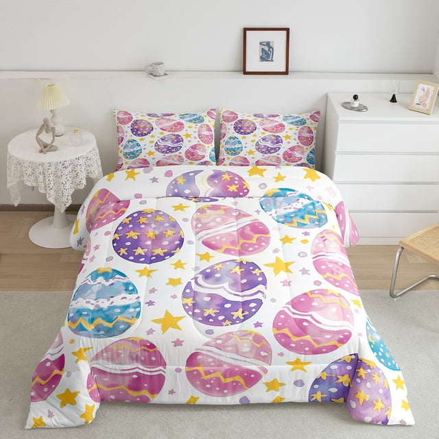 Erosebridal Ensembles de Literie Oeufs de Pâques Roses Simple avec Couette, Insert de Couette de Pâques de Rêve, Décor à Imprimé d'Étoiles, Ultra Doux