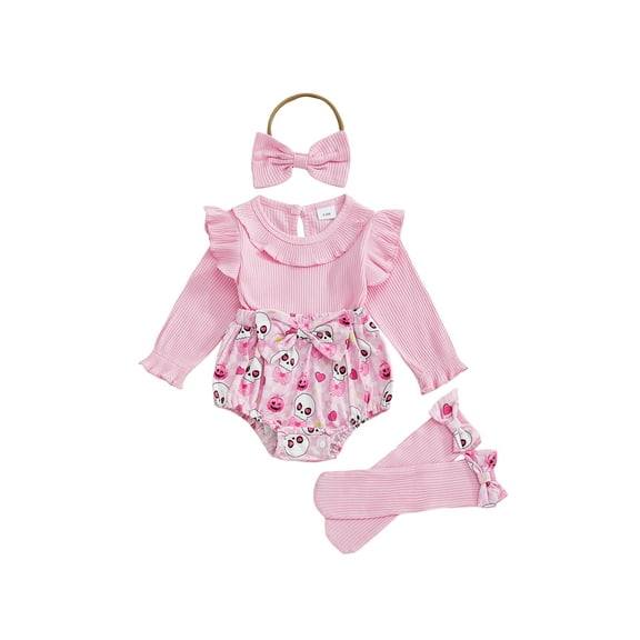 BemeyourBBs Baby Girl Halloween Outfit Print Romper Headband and Stockings Set