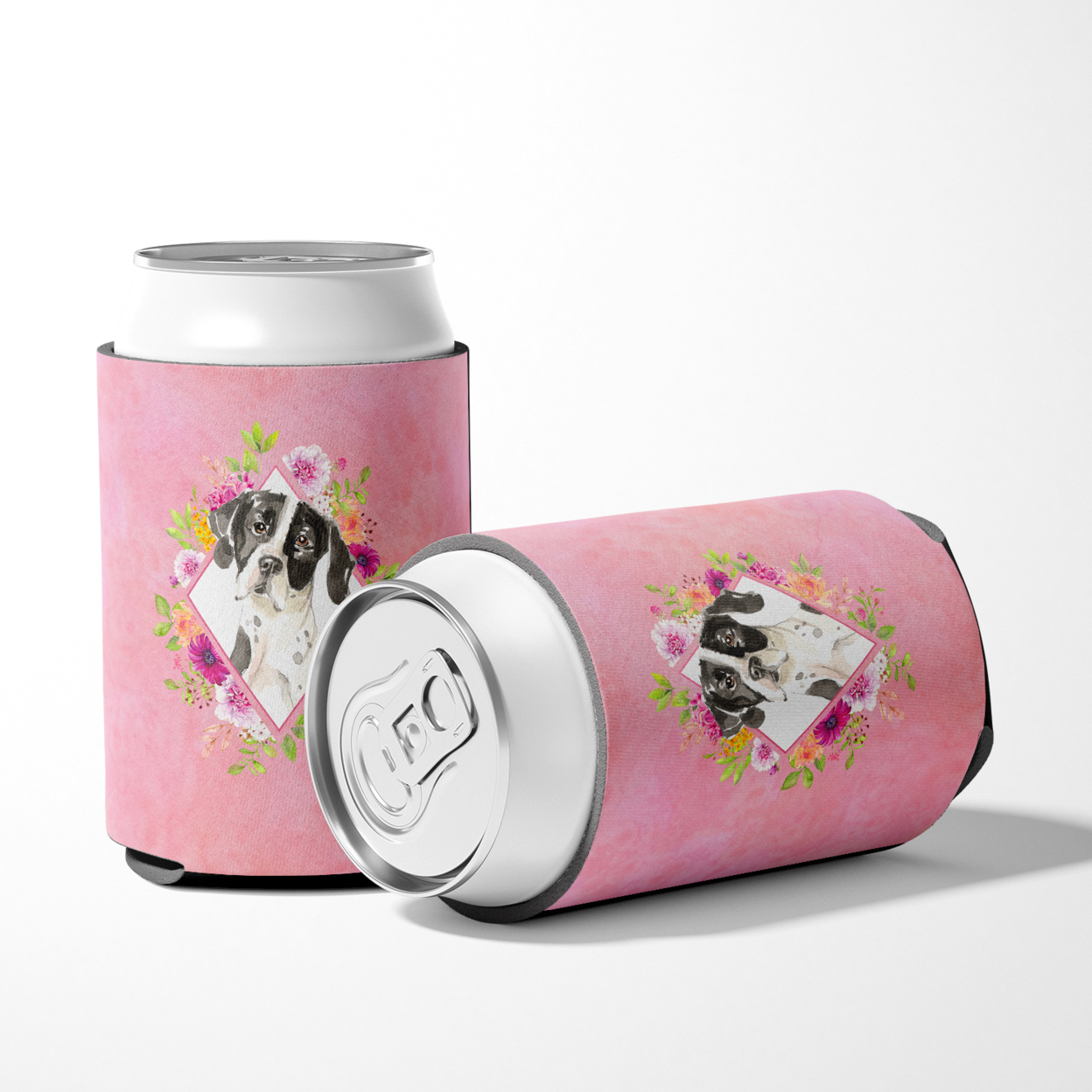 Carolines Treasures CK4239CC English Pointer Pink Flowers Can or Bottle Hugger Can Hugger multicolor
