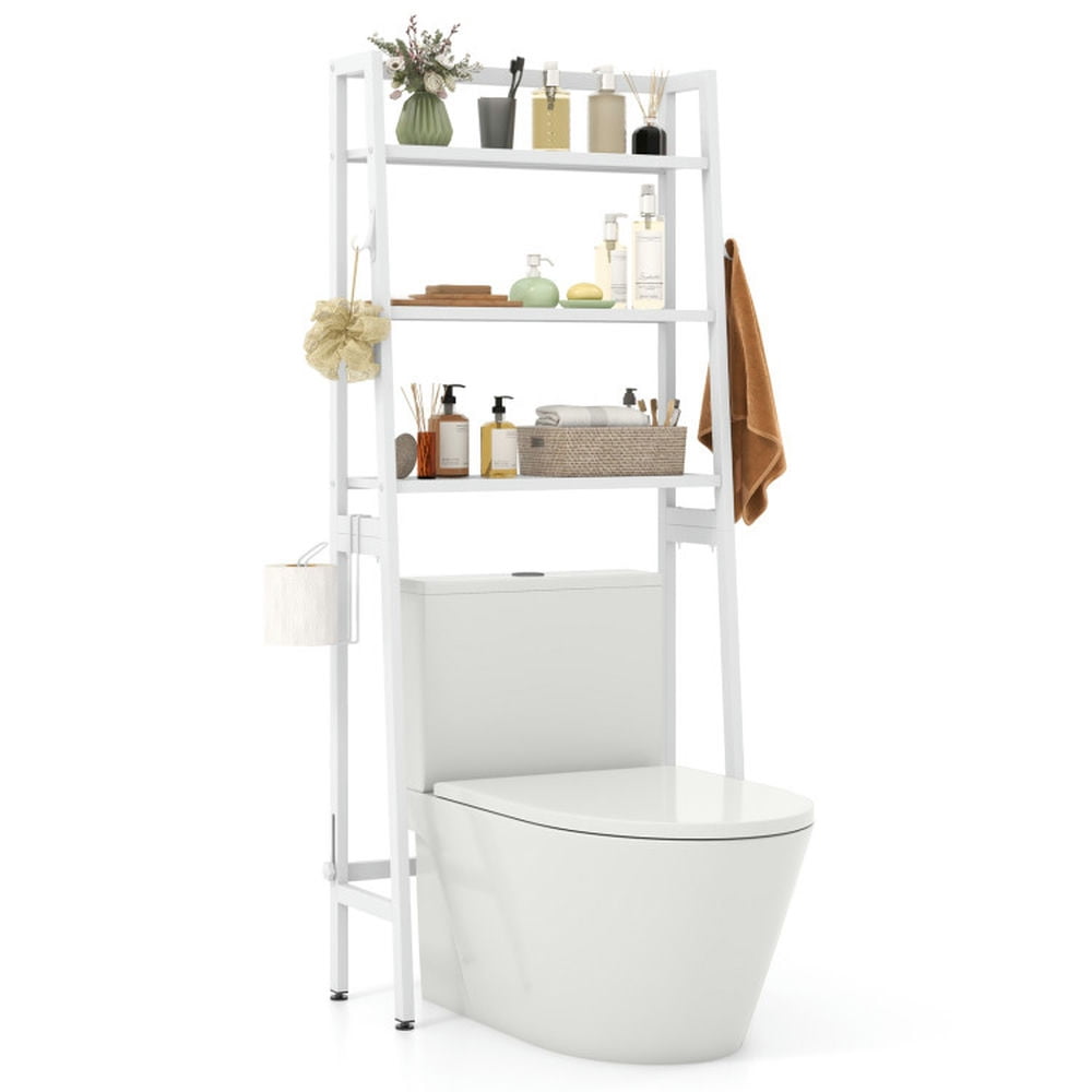 Finihen Toilet Storage Rack, Toilet Storage Shelf, 3-Tier Over The Toilet Storage Shelf with Adjustable Bottom Bar, for Bathroom, White