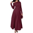 thumbnail image 3 of Women'S Fall Long Sleeve Wedding Guest Dresses One Shoulder Elegant Formal Pleated Midi Maxi Dress Wine Red S, 3 of 7