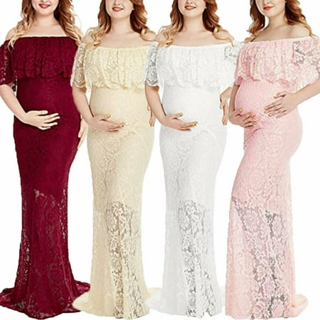 Multitrust Pregnant Women Off Shoulder Lace Maxi Dress Gown Maternity Photography