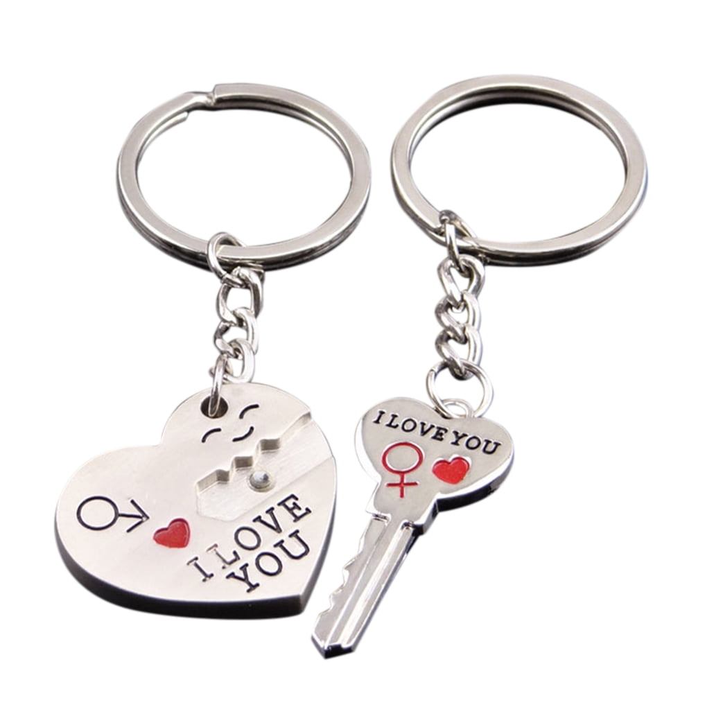 1 Pair Valentine Gift Couple I LOVE YOU Key Chain Heart Key Ring lovers Key Tag 